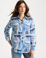 Chico's Online Bondi Blue Cotton Voile Collared Beach Shirt