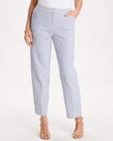 Chico's Outlet Blue Striped Seersucker Straight Ankle Pants