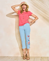 Chico's On Sale Blue Stripe Girlfriend Slim Striped Capri Jeans