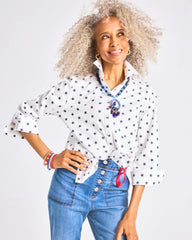 Chico's On Sale Passport Blue No Iron™ Stretch Jacquard Stars Shirt