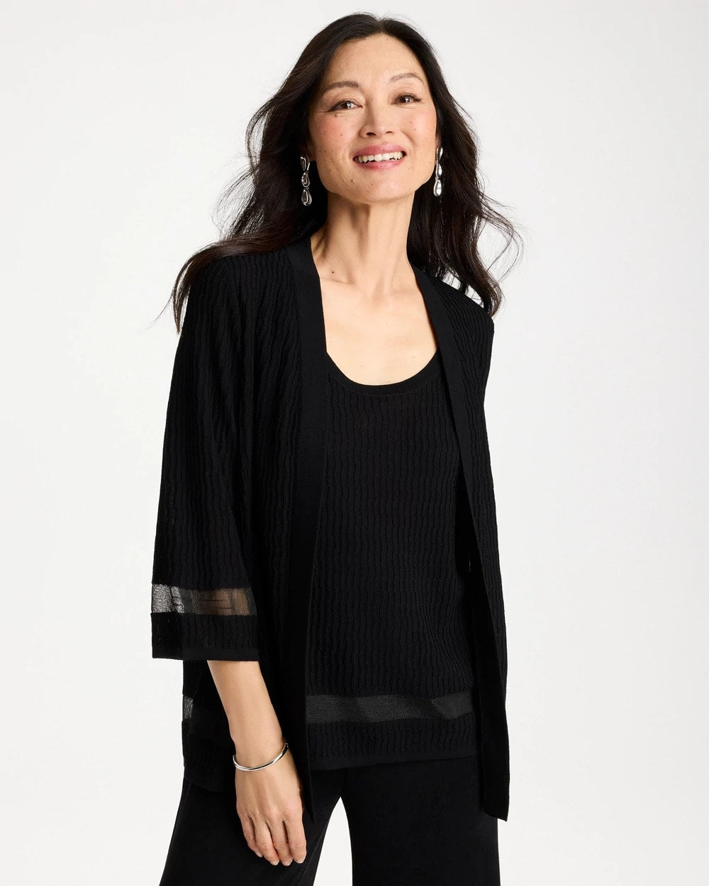 Chico's Discount Travelers Black Travelers™ Sheer Stripe Cardigan
