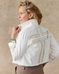 Chico's Online Alabaster Embroidered Cropped Denim Trucker Jacket