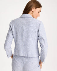 Chico's Outlet Blue Seersucker Striped Cropped Blazer