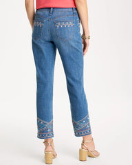 Chico's Discount Freya Indigo Girlfriend Slim Embellished Crop Jeans