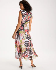 Chico's Discount Black Crinkle Chiffon Animal Print Dress
