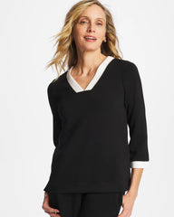 Chico's Outlet Black Zenergy® Soft Caviar Bead Contrast Top