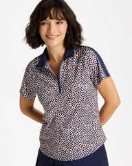 Chico's Discount Passport Blue Zenergy® UPF Contrast Dot Half Zip Polo
