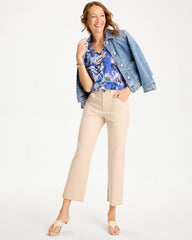 Chico's Sale Amparo Blue Paisley Cotton Slub Epaulette Tee
