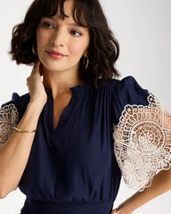 Chico's On Sale Passport Blue Sea Island Crinkled Midi Dress