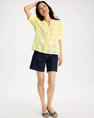 Chico's Discount Sage Lime Cotton Plaid Elbow-Sleeve Shirt