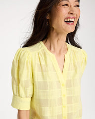 Chico's Discount Sage Lime Cotton Plaid Elbow-Sleeve Shirt