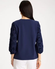 Chico's Online Passport Blue Star Cutout 3/4 Sleeved Tee