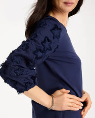 Chico's Online Passport Blue Star Cutout 3/4 Sleeved Tee