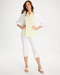 Chico's Discount Soft Lime Striped Lime Collared Tunic Tank