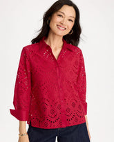 Chico's On Sale Cherry Lush Eyelet Collared Shirt