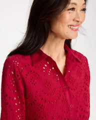 Chico's On Sale Cherry Lush Eyelet Collared Shirt