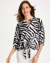 Chico's For Sale Black Satin Animal Print Tie-Front Top