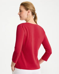 Chico's Discount Cherry Lush Cotton Stretch 3/4 Sleeve Tee