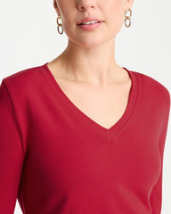 Chico's Discount Cherry Lush Cotton Stretch 3/4 Sleeve Tee