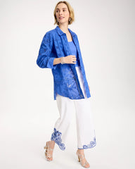 Chico's On Sale Amparo Blue Embroidered Trapunto-Trim Tunic