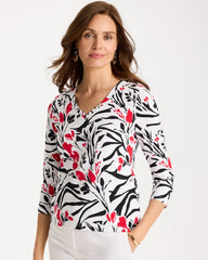 Chico's For Sale Black Cotton Stretch 3/4 Sleeve Floral Tee