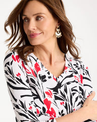Chico's For Sale Black Cotton Stretch 3/4 Sleeve Floral Tee