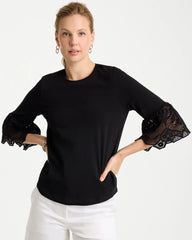 Chico's Online Black Cotton Lace Flutter Sleeve Tee
