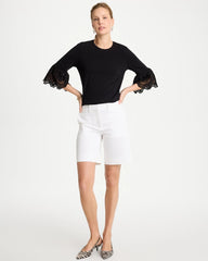 Chico's Online Black Cotton Lace Flutter Sleeve Tee