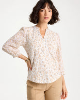 Chico's Discount Mocha Mousse Animal Print Ruffled V-Neck Top
