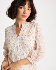Chico's Discount Mocha Mousse Animal Print Ruffled V-Neck Top