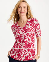 Chico's Outlet Cherry Lush Printed Cotton Slub V-Neck Tee
