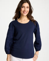 Chico's Sale Passport Blue Pintuck Puff Sleeve Tee