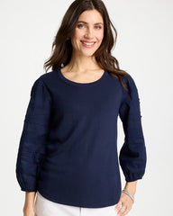 Chico's Sale Passport Blue Pintuck Puff Sleeve Tee
