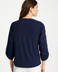 Chico's Sale Passport Blue Pintuck Puff Sleeve Tee