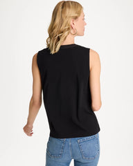 Chico's Outlet Black Cotton-Stretch Notch Neck Tank