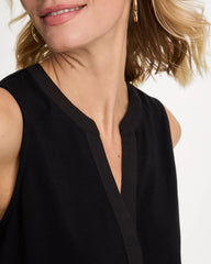 Chico's Outlet Black Cotton-Stretch Notch Neck Tank
