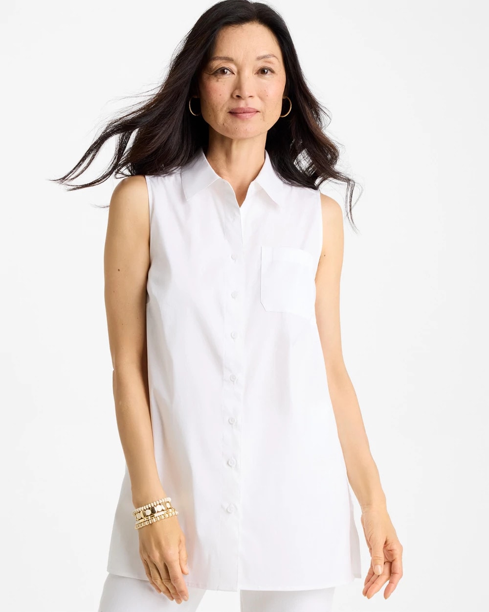 Chico's Discount Alabaster Poplin Cotton Collared Tunic