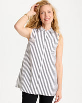 Chico's Sale Black Poplin Cotton Collared Striped Tunic
