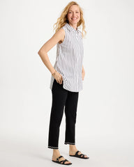 Chico's Sale Black Poplin Cotton Collared Striped Tunic