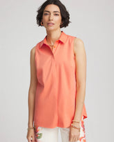 Chico's Online Sunset Peach No Iron™ Sleeveless Sateen-Stretch Shirt