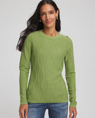 Chico's Sale Green Fig Button Shoulder Crewneck Pullover