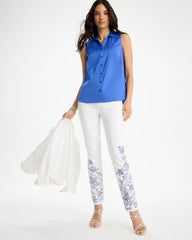 Chico's For Sale Amparo Blue Cotton-Blend Classic Sleeveless Shirt