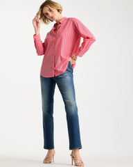 Chico's Discount Calypso Coral Cotton Voile Collared Striped Shirt
