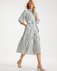 Chico's Sale Alabaster Striped Cotton-Gauze Shirtdress