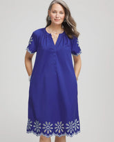 Chico's On Sale Blue Casa Embroidered Poplin Popover Dress