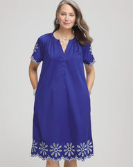Chico's On Sale Blue Casa Embroidered Poplin Popover Dress