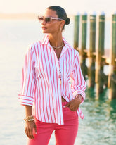 Chico's Outlet Calypso Coral No Iron™ Stretch Striped Shirt