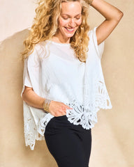 Chico's Sale Alabaster Crochet Lace Hem Poncho