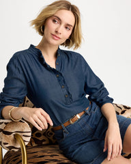 Chico's Online Solana Indigo Tencel Denim Ruffled Popover Shirt