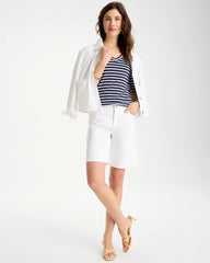 Chico's Discount Passport Blue Pima Striped Elbow Sleeve Tee